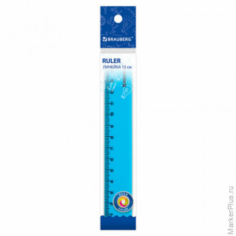 Линейка пластиковая 15 см BRAUBERG "NEON", непрозрачная, ассорти, 210750