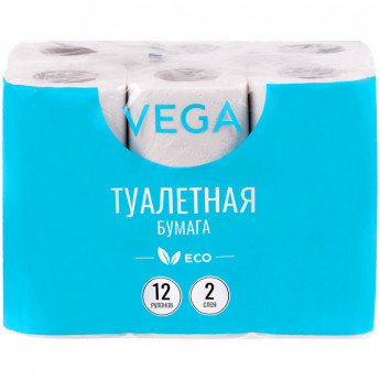 Бумага туалетная Vega 2-слойная, 12шт., эко, 15м