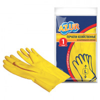 Перчатки резиновые, без х/б напыления, рифленые пальцы, размер L, желтые, 32г БЮДЖЕТ, AZUR, 92110