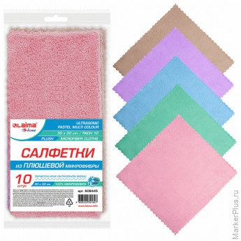 Салфетки из МИКРОФИБРЫ ПЛЮШЕВОЙ 30х30 см, КОМПЛЕКТ 10 шт., PASTEL, ассорти, 250 г/м2, LAIMA HOME, 608445