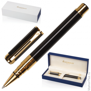 Ручка-роллер WATERMAN "Perspective GT", корпус черный, латунь, позолоченные детали, S0830860, черная