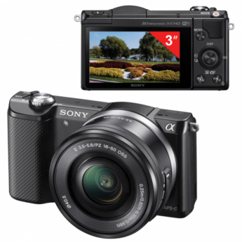 Фотоаппарат системный SONY ILCE A5000LB, 16-50 мм, 20,1 Мп, 3 "ЖК-монитор поворотный, Wi-Fi, NFC, черный, ILCE5000LB.CEC