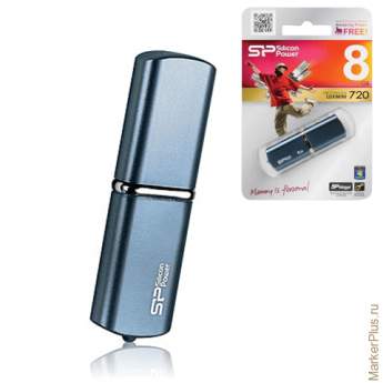 Флэш-диск 8 GB, SILICON POWER Luxmini 720, USB 2.0, металлический корпус, синий, SP08GBUF2720V1D