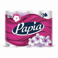Бумага туалетная бытовая, спайка 12 шт., 3-слойная (12х16,8 м), PAPIA, Балийский цветок, 5058576, комплект 12 шт