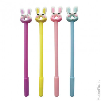 Ручка с топпером шариковая ЮНЛАНДИЯ "Зайка-пончик", корпус ассорти, СИНЯЯ, пишущий узел 0,7 мм, 143802