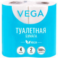 Бумага туалетная Vega 2-слойная, 4шт., эко, 15м, комплект 4 шт