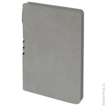 Блокнот А5 (140х200 мм), BRAUBERG "NEBRASKA", под кожу, 80 л., линия, серый, 113410