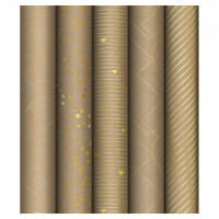 Упаковочная бумага крафт 70*100см, MESHU "Golden Pattern", 80г/м2, отд. фольгой, ассорти 5 дизайнов