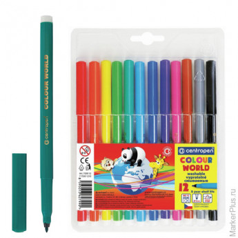 Фломастеры 12 ЦВЕТОВ CENTROPEN 'Colour World', круглые, смываемые, 7550/12TP, 7 7550 1284