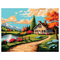 Картина по номерам на картоне ТРИ СОВЫ 'Дом у реки', 30*40, с акриловыми красками и кистями