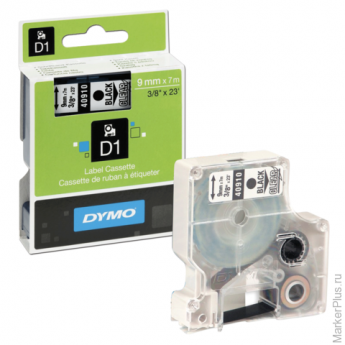 Картридж для принтеров этикеток DYMO D1, 9 мм х 7 м, лента пластиковая, чёрный шрифт, прозрачный фон, S0720670