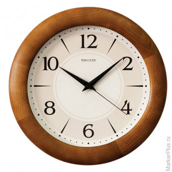 Часы настенные САЛЮТ ДС-ББ25-130, круг, бежевые, деревянная рамка, 31х31х4,5 см