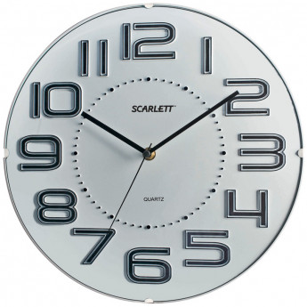 Часы настенные ход плавный, офисные Scarlett SC-55O, круглые, 32*32*5,1, белая рамка