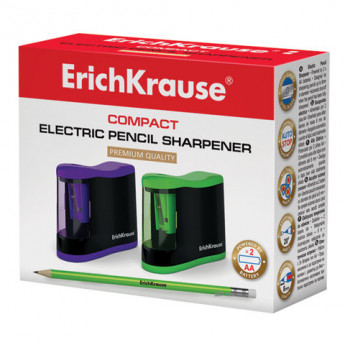 Точилка электрическая ERICH KRAUSE "Compact", питание от 2 батареек АА, цвет корпуса, 44503, Ассорти
