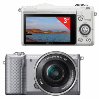 Фотоаппарат системный SONY ILCE A5000LS, 16-50 мм, 20,1 Мп, 3" ЖК-монитор поворотный, Wi-Fi, NFC, серебристый, ILCE5000LS.CEC