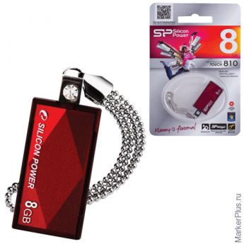 Флэш-диск 8 GB, SILICON POWER Touch 810, USB 2.0, красный, SP008GBUF2810V1