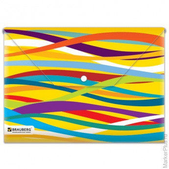 Папка-конверт с кнопкой и рисунком BRAUBERG "Экспрессия", А4, разноцветные полосы, 0,18 мм, 221426