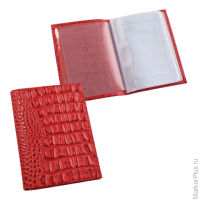 Бумажник водителя BEFLER "Кайман", натуральная кожа, тиснение, 6 пластиковых карманов, красный, BV.1