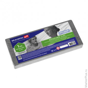 Пластилин скульптурный BRAUBERG ART CLASSIC, серый, 1 кг, твердый, 106525