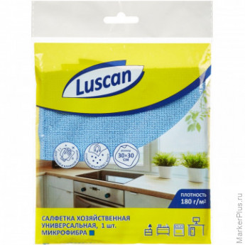 Салфетка хозяйственная Luscan универсальная микрофибра 180г 30х30см синяя Салфетка хозяйственная Luscan универсальная микрофибра 180г 30х30см синяя