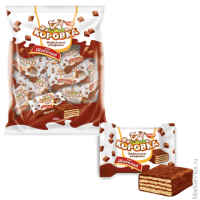 Конфеты шоколадные РОТ ФРОНТ 'Коровка', вафельные с шоколадной начинкой, 250 г, пакет, РФ09756