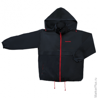 Куртка-ветровка с капюшоном на молнии ОФИСМАГ, черная с красной отделкой, р.48-50 (L), 610574