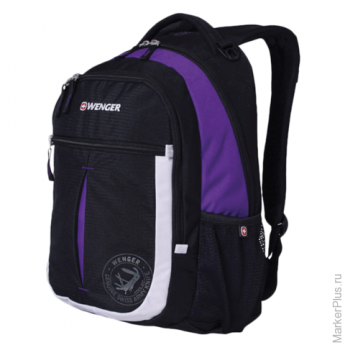 Рюкзак WENGER для старшеклассников/студентов, универсальный, черный, фиолетовые и серебристые вставк