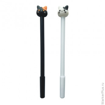 Ручка с топпером шариковая ЮНЛАНДИЯ "Кошка", корпус ассорти, СИНЯЯ, пишущий узел 0,7 мм, 143804