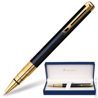 Ручка шариковая WATERMAN "Perspective GT", корпус черный, латунь, позолоченные детали, S0830900, син
