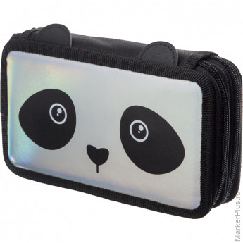 Пенал №1School Panda 2 отд., кож/зам голография, 190х110 мм, ПКЗ 11-111