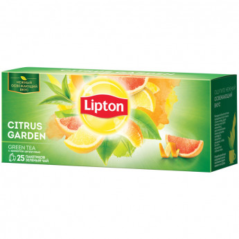 Чай Lipton "Citrus Gurden", зеленый, с ароматом цитрусовых, 25 пакетиков по 1,4г