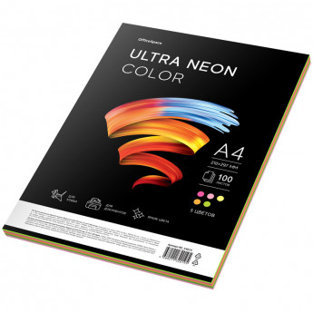 Бумага цветная OfficeSpace "Ultra Neon Color", A4, 75 г/м?, 100л., (5 цветов)