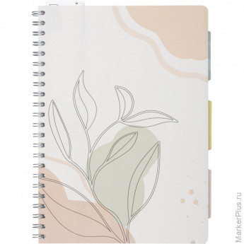 Бизнес-тетрадь 120л,клетка,А4 Flora 1,пласт.обл,серебр.спир,3раздел,линейка