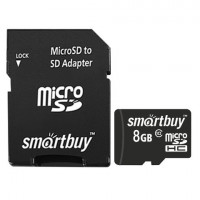 Карта памяти microSDHC 8GB SMARTBUY, 10 Мб/сек (class 10), с адаптером, SB8GBSDCL10-0, SB8GBSDCL10-01