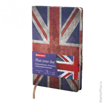 Ежедневник недатированный А5 (138х213 мм), BRAUBERG VISTA, под кожу, гибкий, 136 л., "Great Britain", 112007