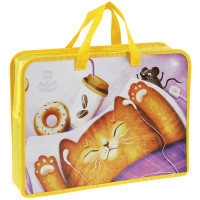 Папка с ручками А4, Мульти-Пульти "Lazy Cat", пластик, на молнии, 75мм Папка с ручками А4, Мульти-Пульти "Lazy Cat", пластик, на молнии, 75мм