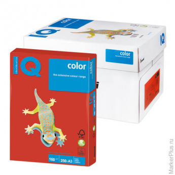 Бумага IQ (АйКью) color, А3, 160 г/м2, 250 л., интенсив кораллово-красная, CO44