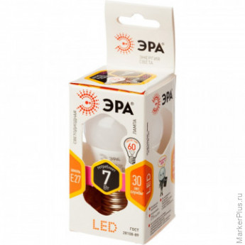 Лампа светодиодная Эра 7W E27 2700k тепл.бел. шар ЭРА smd P45-7W-827-E27