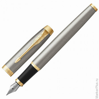 Ручка перьевая PARKER 'IM Core Brushed Metal GT', серебристый матовый лак, позолота, синяя, 1931649