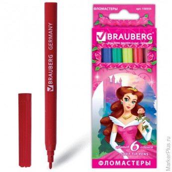 Фломастеры BRAUBERG 'Rose Angel', 6 цветов, вентилируемый колпачок, картонная упаковка, увеличенный срок службы, 150555