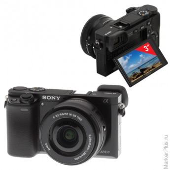 Фотоаппарат системный SONY ILCE A6000LB, 16-50 мм, 24 Мп, 3" ЖК-монитор поворотный, Wi-Fi, NFC, ILCE6000LB.CEC