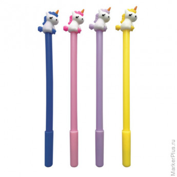 Ручка с топпером шариковая ЮНЛАНДИЯ "Единорог", корпус ассорти, СИНЯЯ, пишущий узел 0,7 мм, 143805