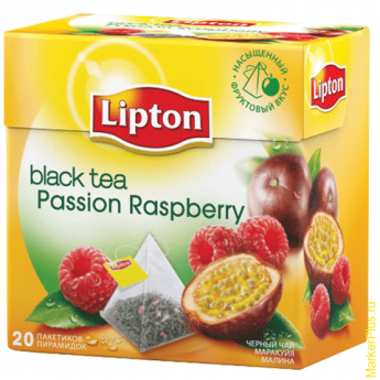 Чай LIPTON (Липтон) "Passion Raspberry", черный с малиной и маракуйей, 20 пирамидок по 2 г, 21187934