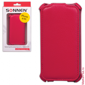 Чехол-обложка для телефона iPhone 4/4S SONNEN, кожзаменитель, вертикальный, красный