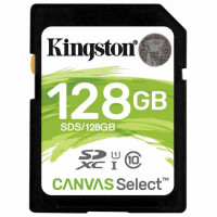 Карта памяти SDXC 128GB KINGSTON Canvas Select UHS-I U1, 80 Мб/сек (class 10), SDR/12, SDR/128GB