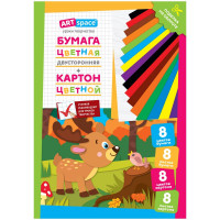 Набор цв.немел.картона 8л. и двусторон.газет.цв.бумаги 8л., A4, ArtSpace 'Олененок', в папке, 5 шт/в уп