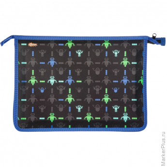 Папка для тетрадей №1School Robot черный А4 на молнии,пластик,ПТ-813 Папка для тетрадей №1School Robot черный А4 на молнии,пластик,ПТ-813