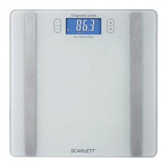 Весы напольные диагностические SCARLETT SC-BS33ED85,электронные,вес до 180кг,квадратные,стекло,белые, SC - BS33ED85