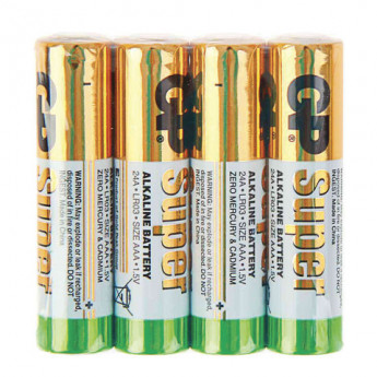 Батарейки КОМПЛЕКТ 4 шт., GP Super, AAA (LR03, 24А), алкалиновые, мизинчиковые, в пленке, 24ARS-2SB4, комплект 4 шт