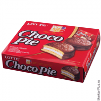 Печенье LOTTE "Choco Pie" ("Чоко Пай"), прослоенное, глазированное, в картонной упаковке, 336 г (12 